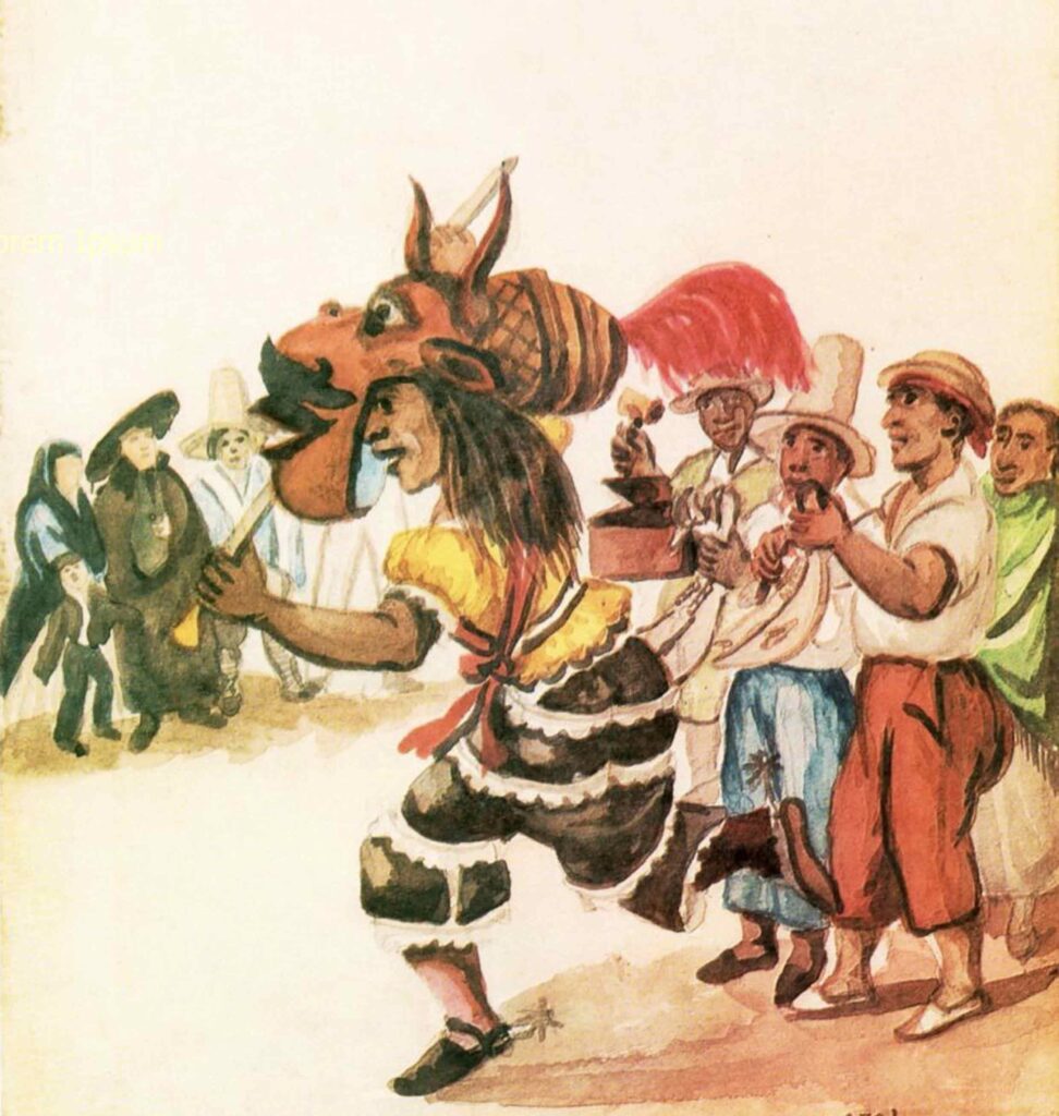 watercolor of black latino dancers and musicians in a parade